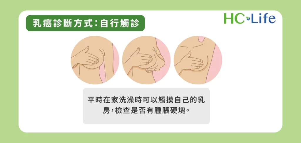 平時在家洗澡時可以觸摸自己的乳房，檢查是否有腫脹硬塊。